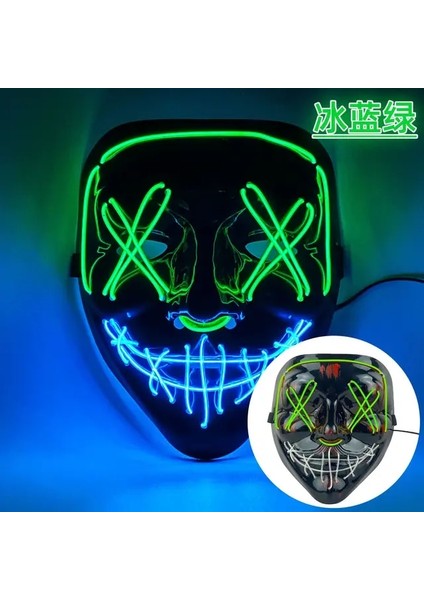 3buz Yeşili Cadılar Bayramı Maskesi LED Işık Neon LED Tasfiye Korkunç Maske Festivali Cosplay Cadılar Bayramı Kostüm Masquerade Partileri Karnaval Hediye 2023 (Yurt Dışından)