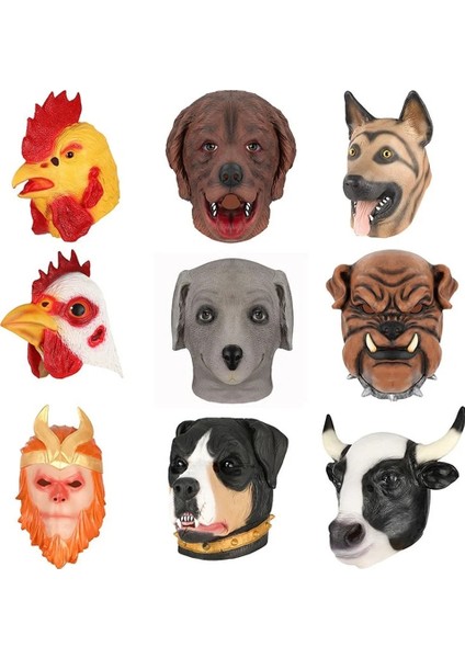 Stil 3 Zodyak Hayvan Tavuk At Köpek Domuz Kaplan Kafası Tavşan Maskesi Lateks Kostüm Cadılar Bayramı Maskesi Sahne (Yurt Dışından) modelleri