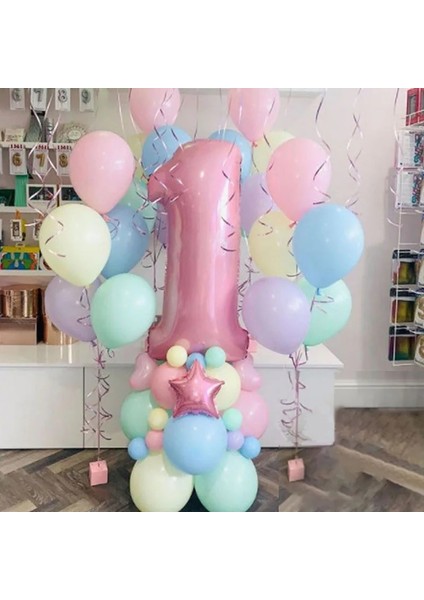 Set 4 63 Adet Acıbadem Kurabiyesi Lateks Balonlar Şeker Pembe Balon Seti 1 2 3 4 5 6 7 8 9 Doğum Günü Partisi Süslemeleri Çocuklar Bebek Duş Kız Unicorn (Yurt Dışından)