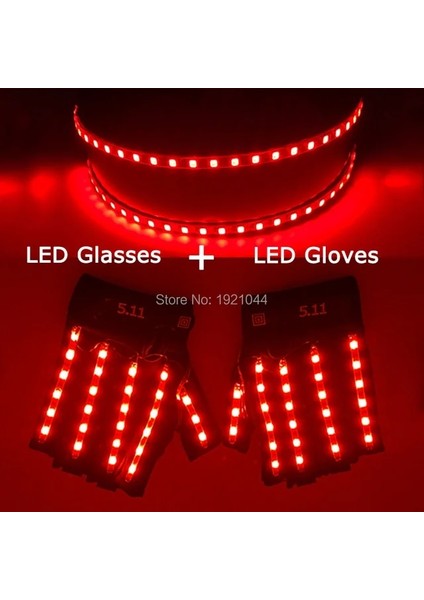 Kırmızı 1 Adet LED Gözlük + 1 Çift LED Eldiven 6 Renk Mevcuttur Yeni Ürün Seti Glow Dans Partisi Kostüm Dekorasyon LED Lazer Sahne (Yurt Dışından)