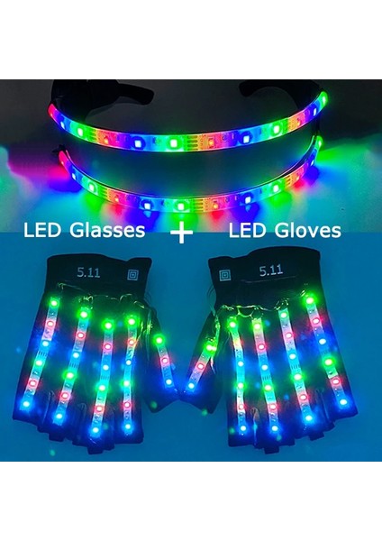 Kırmızı 1 Adet LED Gözlük + 1 Çift LED Eldiven 6 Renk Mevcuttur Yeni Ürün Seti Glow Dans Partisi Kostüm Dekorasyon LED Lazer Sahne (Yurt Dışından) indirimleri