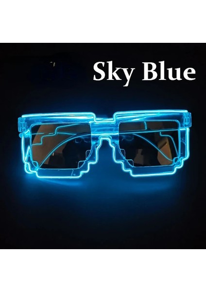 Gökyüzü Mavi Glow Parti Gözlükleri Için Güneş Gözlüğü Karanlıkta Parlayan Yanıp Sönen Mozaik UV400 Gözlük Unisex Hediye Oyuncak LED Işıklı Gözlük (Yurt Dışından)
