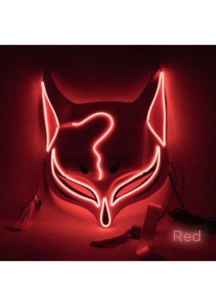 Kırmızı Anime Japon Kitsune Maskesi LED Tilki Maskesi Plastik LED Işık Up Maskeleri Cosplay Maske Şapkalar Cadılar Bayramı Maskesi Parti Yetişkin Için (Yurt Dışından)