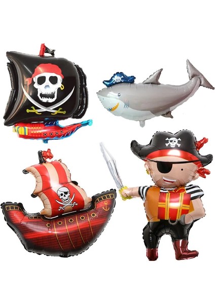 Stil 2 Korsan Balon Yüzen Köpekbalığı Folyo Balon Çocuk Tek Gözlü Korsan Tema Doğum Günü Partisi Dekorasyon Karikatür Korsan Gemisi Helyum Topu (Yurt Dışından)