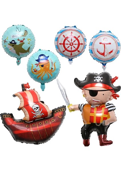 Stil 2 Korsan Balon Yüzen Köpekbalığı Folyo Balon Çocuk Tek Gözlü Korsan Tema Doğum Günü Partisi Dekorasyon Karikatür Korsan Gemisi Helyum Topu (Yurt Dışından) modelleri