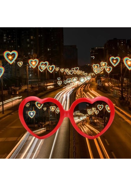 Pembe Kalp Şekilli Gözlük Kadın Moda Aşk Özel Efektler Güneş Gözlüğü Işık Geceleri Kalp Şeklinde Gözlüklere Dönüşüyor (Yurt Dışından) indirimleri