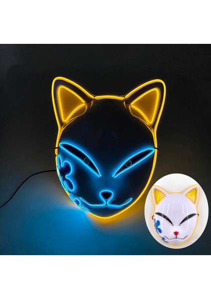 02 Sabit Japon Anime Maskesi Tam Yüz Şeytan Avcısı Maskesi LED Parti Malzemeleri Karanlık Gecede Yanıp Sönen Neon Işık (Yurt Dışından)