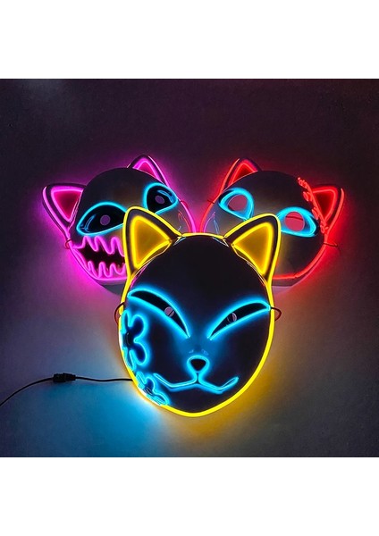 02 Sabit Japon Anime Maskesi Tam Yüz Şeytan Avcısı Maskesi LED Parti Malzemeleri Karanlık Gecede Yanıp Sönen Neon Işık (Yurt Dışından) fiyatları