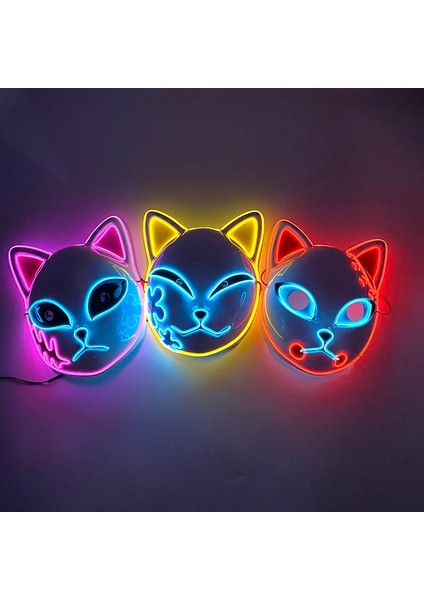 02 Sabit Japon Anime Maskesi Tam Yüz Şeytan Avcısı Maskesi LED Parti Malzemeleri Karanlık Gecede Yanıp Sönen Neon Işık (Yurt Dışından) modelleri