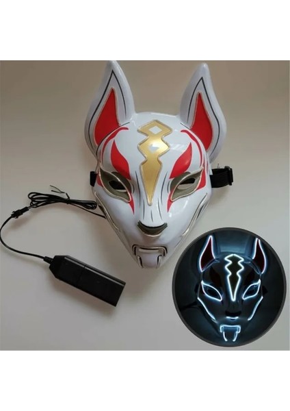 Tilki Beyaz Cadılar Bayramı Maskesi Sevimli Kedi Tilki Vendetta El Tel Maske Parlayan Dans Karnaval Parti Maskeleri Için Yanıp Sönen Cosplay LED Neon Kostüm Maskesi (Yurt Dışından)