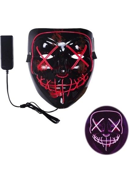 X11032J Pembe LED Neon Işık Maskeleri Aydınlık Cadılar Bayramı Karnaval Partisi Korkunç Korku Sahne Dekorasyon Cosplay Kostüm Malzemeleri Karanlıkta Glow (Yurt Dışından)