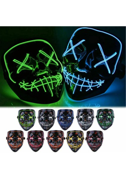 X11032J Pembe LED Neon Işık Maskeleri Aydınlık Cadılar Bayramı Karnaval Partisi Korkunç Korku Sahne Dekorasyon Cosplay Kostüm Malzemeleri Karanlıkta Glow (Yurt Dışından) fiyatları