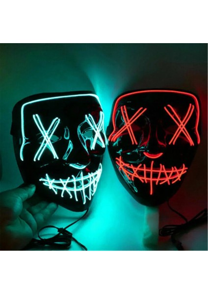 X11032J Pembe LED Neon Işık Maskeleri Aydınlık Cadılar Bayramı Karnaval Partisi Korkunç Korku Sahne Dekorasyon Cosplay Kostüm Malzemeleri Karanlıkta Glow (Yurt Dışından) modelleri