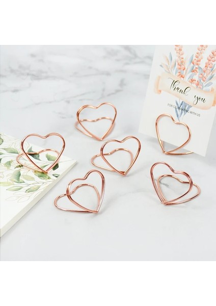 Rose GOLD-10PC 10 Adet Çift Kalp Şekli Metal Memo Tutucu Masa Placecard Tutucu Fotoğraf Klip Kart Standı Düğün Ziyafet Kalp Mesaj Tutucu (Yurt Dışından) fırsatları