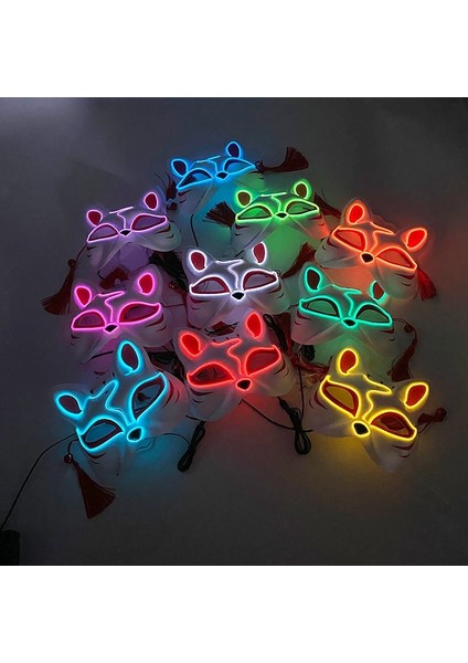 01 Pembe Cadılar Bayramı 10 Renk LED Neon El Tel Maske Cosplay Aydınlık Tilki Maskesi Dans Parti Elbise Aksesuarları (Yurt Dışından)