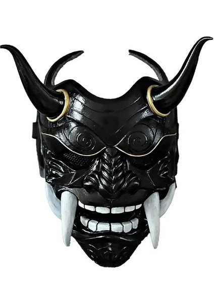Siyah Cadılar Bayramı Yüz Maskeleri Hannya Şeytan Oni Samuray Noh Kabuki Kırmızı Prajna Inek Şeytan Lateks Parti Yetişkin Unisex Maskeleri Halat Boynuzları ile (Yurt Dışından)