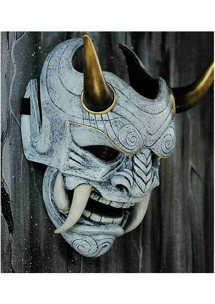 Siyah Cadılar Bayramı Yüz Maskeleri Hannya Şeytan Oni Samuray Noh Kabuki Kırmızı Prajna Inek Şeytan Lateks Parti Yetişkin Unisex Maskeleri Halat Boynuzları ile (Yurt Dışından) fırsatları