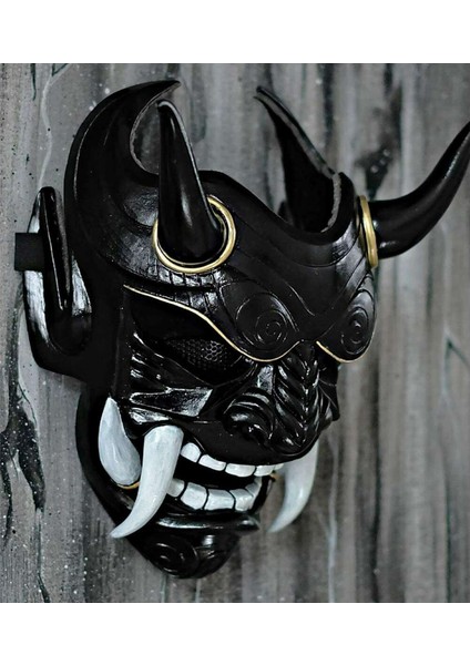 Siyah Cadılar Bayramı Yüz Maskeleri Hannya Şeytan Oni Samuray Noh Kabuki Kırmızı Prajna Inek Şeytan Lateks Parti Yetişkin Unisex Maskeleri Halat Boynuzları ile (Yurt Dışından) indirimleri