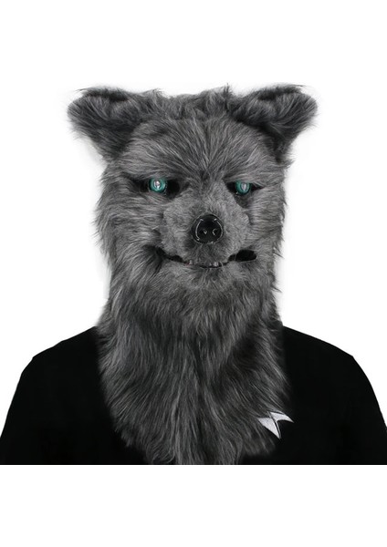 Gri Kurt Hareketli Ağız Tilki Maskesi Cadılar Bayramı Kostüm Cosplay Kurt Köpek Maskeleri Peluş Taklit Kürk Gerçekçi Hayvan Maskesi Cadılar Bayramı Partisi Sahne (Yurt Dışından)