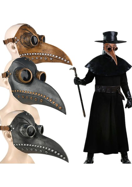 Siyah Gaga Gümüş Cadılar Bayramı Sahne Lateks Veba Doktor Kuş Maskesi Uzun Burun Gaga Steampunk Cosplay Masquerade Kostüm Cadılar Bayramı Dekorasyon (Yurt Dışından) modelleri