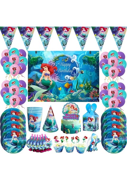Blowout-6pcs Disney Denizkızı Prenses Parti Malzemeleri Dekorasyon Balon Çocuk Oyuncakları Bebek Duş Doğum Günü Tek Kullanımlık Bardak Plaka Ariel Arka Planında (Yurt Dışından)