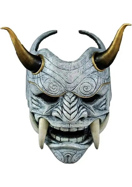 Beyaz Cadılar Bayramı Yüz Maskeleri Hannya Şeytan Oni Samuray Noh Kabuki Kırmızı Prajna Inek Şeytan Lateks Parti Yetişkin Unisex Maskeleri Halat Boynuzları ile (Yurt Dışından)