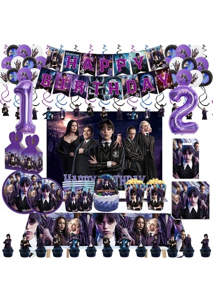 6 Adet Mor Set 5 Film Çarşamba Addams Patlamış Mısır Kutuları Doğum Günü Partisi Dekorasyon Sofra Banner Balon Zemin Bebek Duş Parti Malzemeleri (Yurt Dışından) modelleri