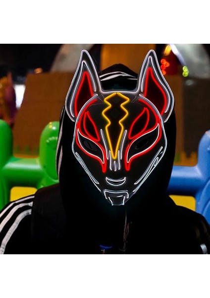 Yeşil Cadılar Bayramı Cosplay Parti LED Işık Up Maske Renkli Neon Işık El Maskesi Japon Anime Tilki Maskesi Karanlıkta Glow Dj Kulübü Sahne (Yurt Dışından)