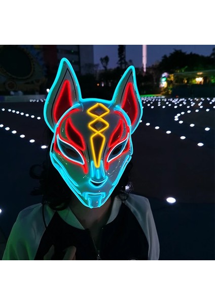Yeşil Cadılar Bayramı Cosplay Parti LED Işık Up Maske Renkli Neon Işık El Maskesi Japon Anime Tilki Maskesi Karanlıkta Glow Dj Kulübü Sahne (Yurt Dışından) indirimleri