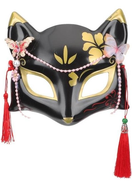 B Japon El-Boyalı Tilki Maskesi Kabuki Kitsune Yarım Yüz Maskesi Anime Cosplay Cadılar Bayramı Partisi Masquerade Kostüm Sahne (Yurt Dışından)
