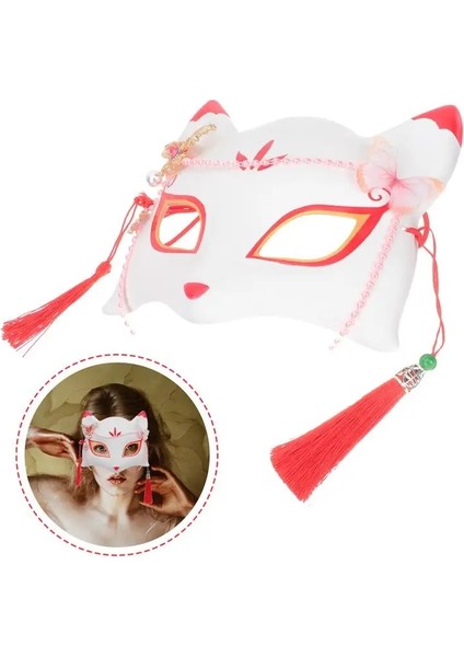 B Japon El-Boyalı Tilki Maskesi Kabuki Kitsune Yarım Yüz Maskesi Anime Cosplay Cadılar Bayramı Partisi Masquerade Kostüm Sahne (Yurt Dışından) modelleri