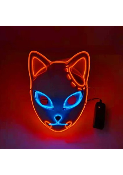 02 Parti LED Maske Parlayan Kedi Yüz Iblis Avcısı Soğuk Işık Tilki Maskesi Kadınlar Için Masquerade Cosplay Sahne Bar Perili Ev Dekor (Yurt Dışından)
