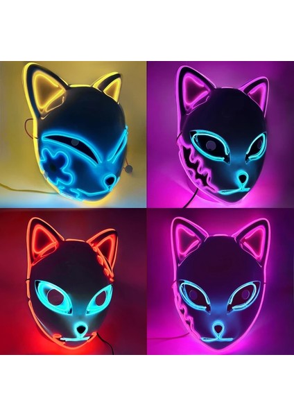 02 Parti LED Maske Parlayan Kedi Yüz Iblis Avcısı Soğuk Işık Tilki Maskesi Kadınlar Için Masquerade Cosplay Sahne Bar Perili Ev Dekor (Yurt Dışından) indirimleri