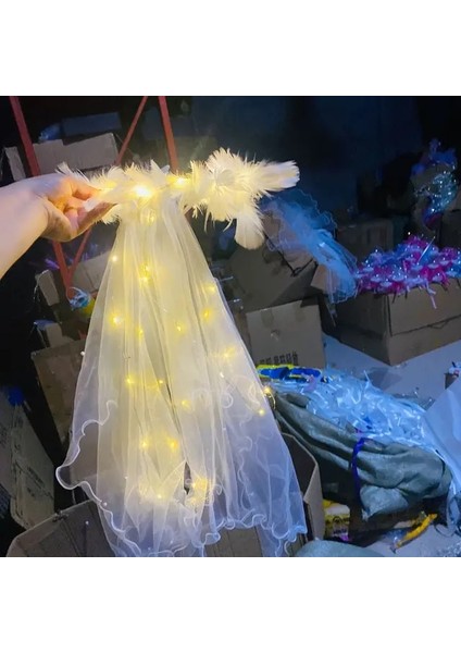 Bekarlığa Veda Partisi Peçe Tüy Çiçek Taç Glow Işık LED Gelin Duş Peçe Gelin Hediye Olmak Düğün Parti Nişan Dekor (Yurt Dışından)