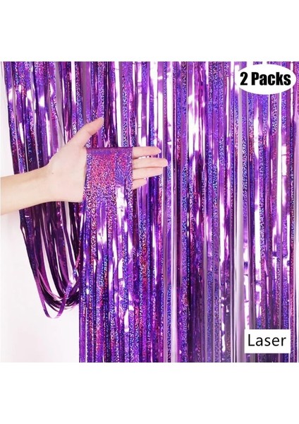 Lazer Mor 2 Paket Metalik Folyo Tinsel Saçak Zemin Perdeleri Doğum Günü Düğün Bekarlığa Veda Partisi Dekorasyon Yetişkin Yıldönümü Fotoğrafçılığı (Yurt Dışından)