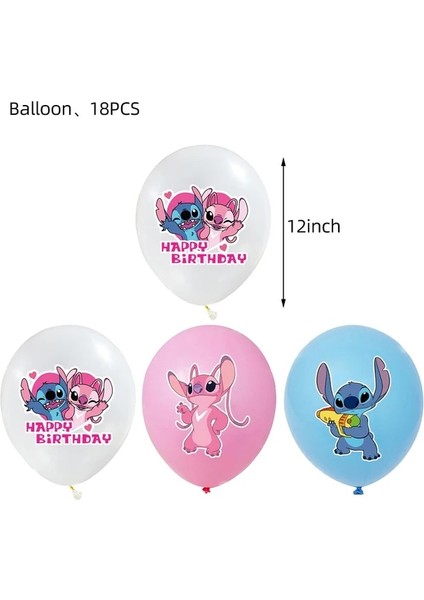 Balon 18 Adet Disney Pembe Dikiş Temalı Tek Kullanımlık Sofra Kağıt Tabaklar Kız Doğum Günü Bebek Duş Malzemeleri Şekeri Lilo & Stitch Parti Deco (Yurt Dışından)