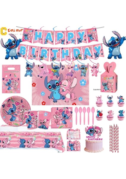 Balon 18 Adet Disney Pembe Dikiş Temalı Tek Kullanımlık Sofra Kağıt Tabaklar Kız Doğum Günü Bebek Duş Malzemeleri Şekeri Lilo & Stitch Parti Deco (Yurt Dışından) indirimleri
