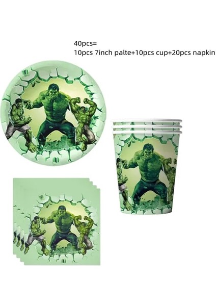 Set 40 Adet Süper Kahraman Avengers Hulk Parti Malzemeleri Dekor Çocuklar Doğum Günü Tek Kullanımlık Sofra Masa Örtüsü Bardak Plaka Balon Parti Iyilik Çocuk (Yurt Dışından)