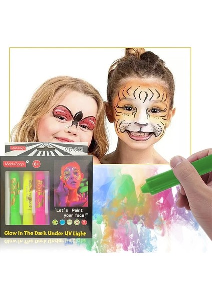 Derin Safir 6 Adet Floresan Makyaj Marker Dıy Parti Dekorasyon Glow Pop Karanlık Yüz Siyah Işık Boya Uv Neon Yüz ve Vücut Boyası Mum Boya Seti (Yurt Dışından)