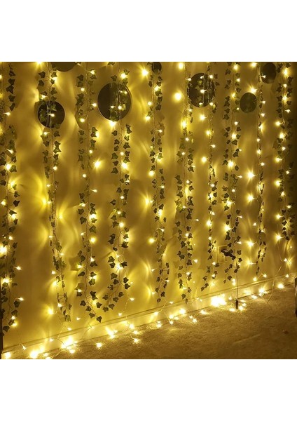 G05-WARM 2.3 M Yapay Sarmaşık Yeşil Yaprak Sarmaşık Asma 2 M LED Dize Işıklar Seti Dıy Düğün Parti Dekoratif LED Işık Yaprak Çelenkler (Yurt Dışından)
