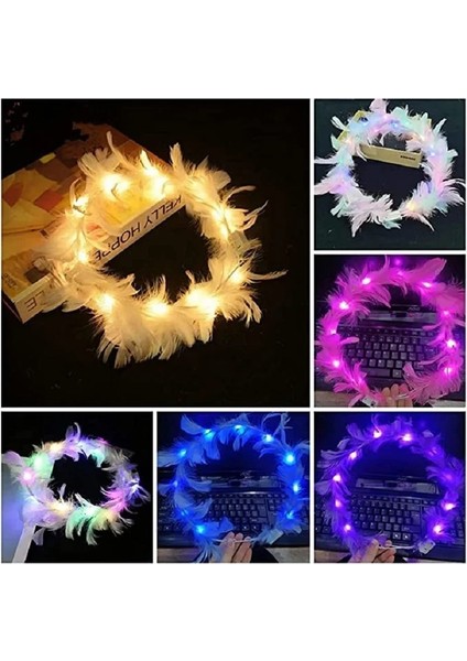 B 10 Adet 10 Adet Taç Çiçekler LED Tüyler Taç Eşarplar Aydınlık Tüyler Melekler Taç Bantlar Düğün Parti Noel Hediyesi (Yurt Dışından)