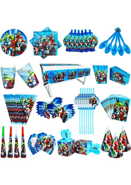 Insert-24 Adet Yeni Disney Avengers Tasarım Erkek Doğum Günü Partisi Süslemeleri Balon Kağıt Bardaklar Tabaklar Kutusu Bebek Duş Tek Kullanımlık Sofra Takımı (Yurt Dışından)