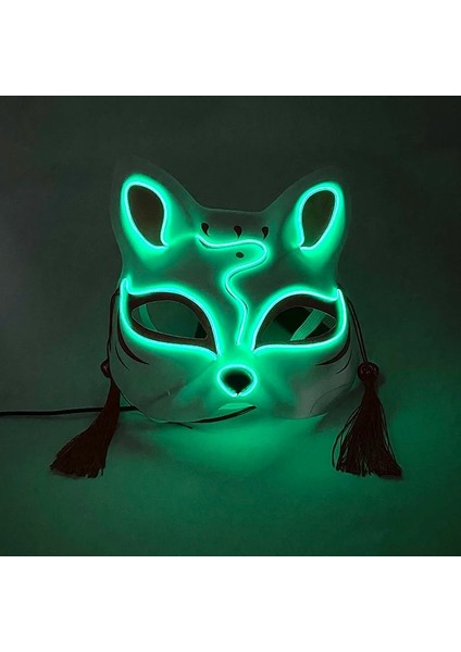 02 Yeşil Cadılar Bayramı 10 Renk LED Neon El Tel Maske Cosplay Aydınlık Tilki Maskesi Dans Parti Elbise Aksesuarları (Yurt Dışından)