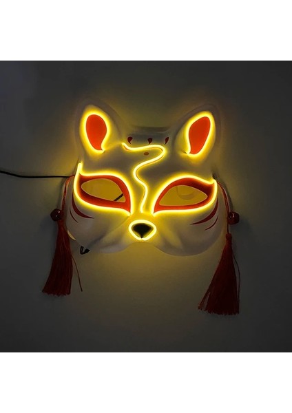 19 Sarı Aydınlık Japon Neon Işık Tilki Maskesi Anime Cosplay Parti Maskesi Gece Kulübü Için Karanlıkta Yanıp Sönen Kitsune Maskesi (Yurt Dışından)