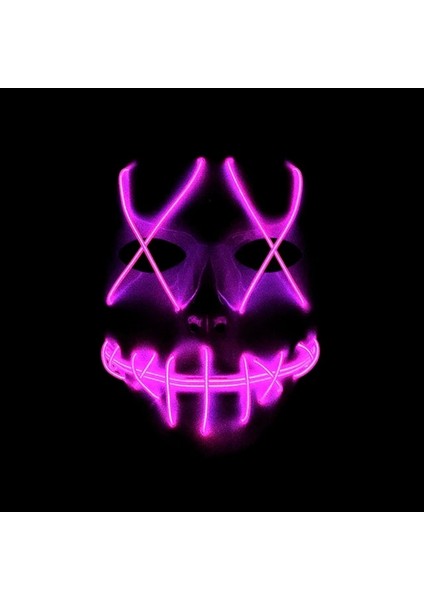 Pembe LED Maske Cadılar Bayramı Maskara Parlayan Maskeler Neon Parti Masquerade Maska Carnaval Beyaz Horor Mascarillas Işık Korku Maskesi Maski (Yurt Dışından)