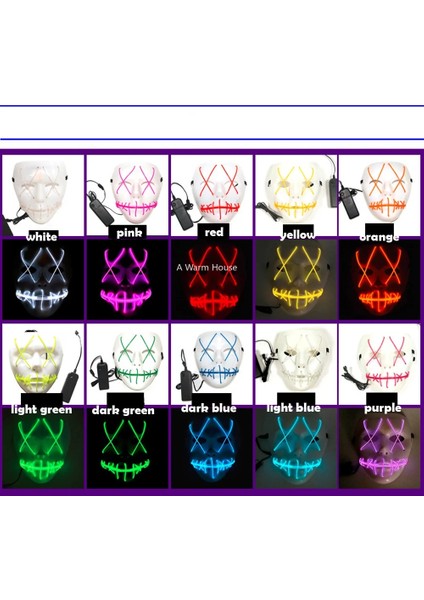 Pembe LED Maske Cadılar Bayramı Maskara Parlayan Maskeler Neon Parti Masquerade Maska Carnaval Beyaz Horor Mascarillas Işık Korku Maskesi Maski (Yurt Dışından) indirimleri