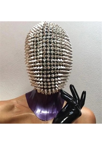 Siyah Başak Çivili Şekil Lateks Tam Yüz Korkunç Kask Cosplay Durian Kafa Rave Parti Film Maskesi Sahne (Yurt Dışından) fırsatları