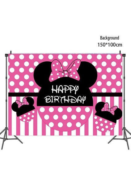 Arka Plan 1 Adet Disney Minnie Mouse Tema Tek Kullanımlık Kağıt Tabak Bardak Saman Masa Örtüsü Parti Malzemeleri Kız Doğum Günü Süslemeleri Bebek Duş (Yurt Dışından)