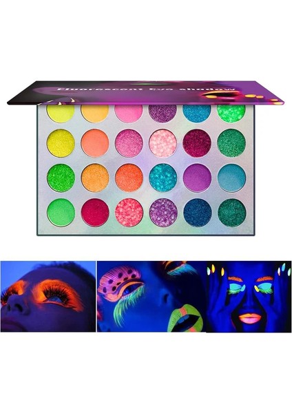 Pembe 24 Renk Neon Göz Farı Paleti Glow Uv Blacklight Makyaj Göz Farı Paleti Ruj Aydınlık Parti Bar Doğum Günü Karnavalı Için (Yurt Dışından) fırsatları