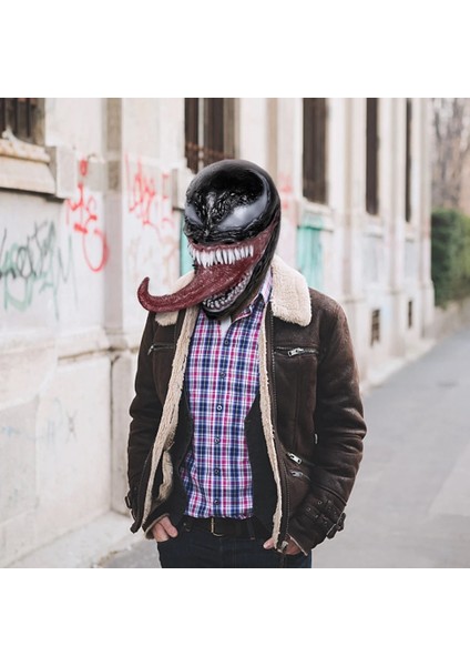 C Cadılar Bayramı Koyu Cosplay Süper Kahraman Venom Uzun Dil Lateks Korku Maskesi Cadılar Bayramı (Yurt Dışından) fırsatları